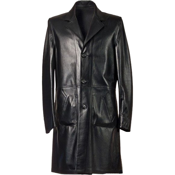 3-Button Long Leather Coat For Men | Leather Jackets USA