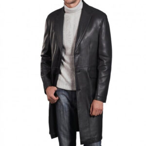 A Supreme Quality Black Leather Long Coat For Men