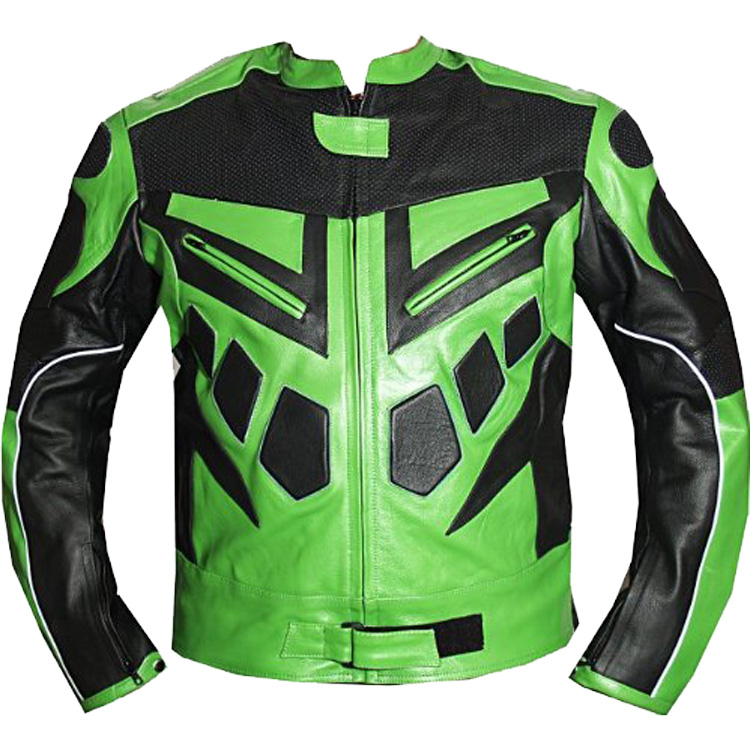 Armor Motorcycle Riding Leather Jacket In Green Leather