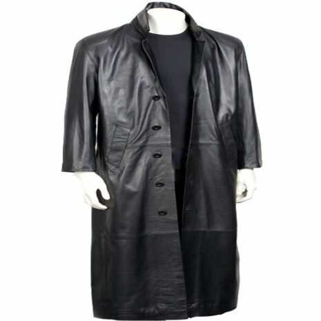 Charcoal Ebb Long Leather Coat for Men