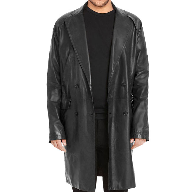 Charcoal Long Leather Hood Coat