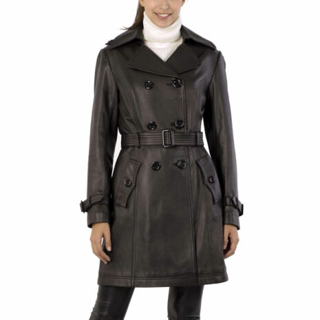 Elegant Trench Long Sheep Leather Coat For Women