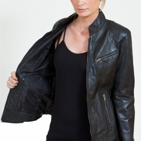 Eye-catching-black-leather-biker-jacket-for-Ladies-front