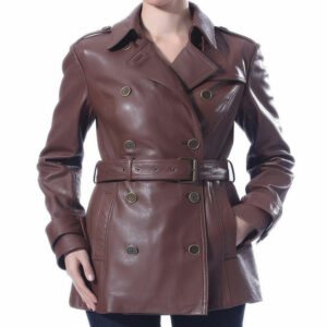 Removable belt Trench Leather coat