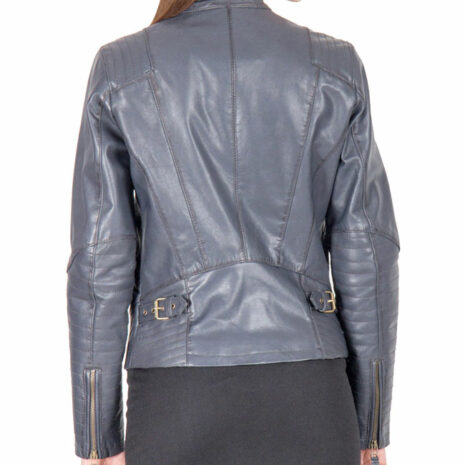 A light blue color fashion leather jacket for women