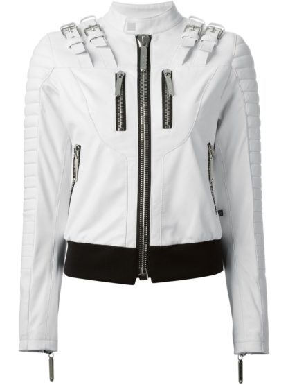 White Leather Zipper Leather Jackets For Women