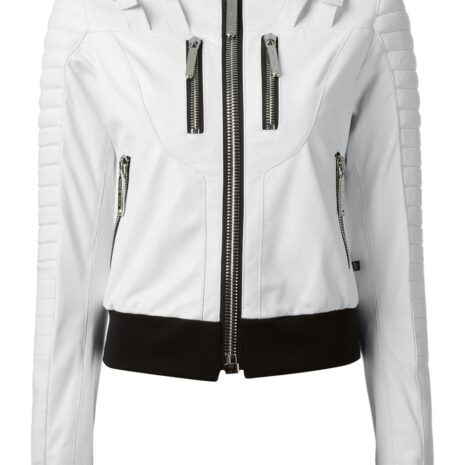 White Leather Zipper Leather Jackets For Women