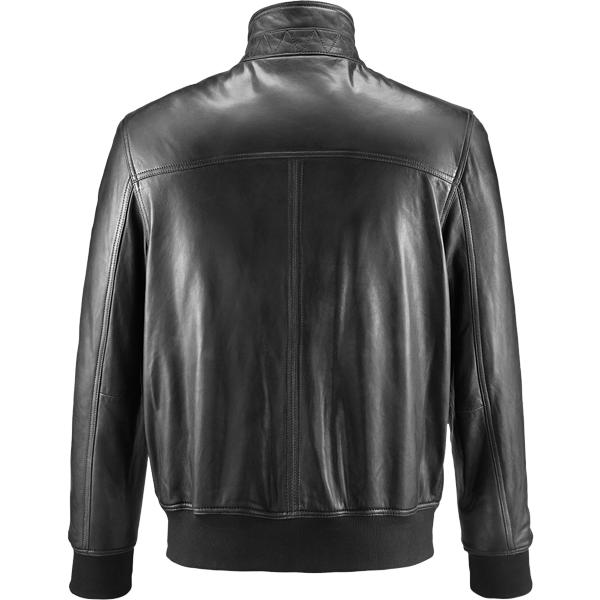 Funnel Neck Black Bomber Leather Jacket