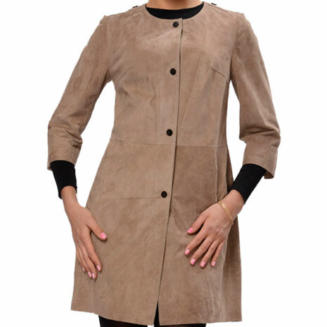 Front Buttons Suede Leather Coat For Women's