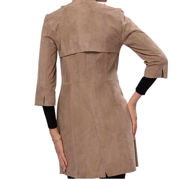Front Buttons Suede Leather Coat For Women's