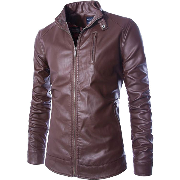A Graceful Front Zip Closure Leather Jacket