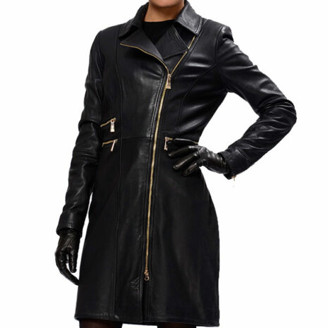 Lopsided Zipper Leather Coat For Women's