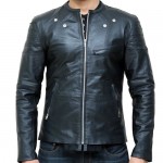 Black Collarless Thin Leather Jacket