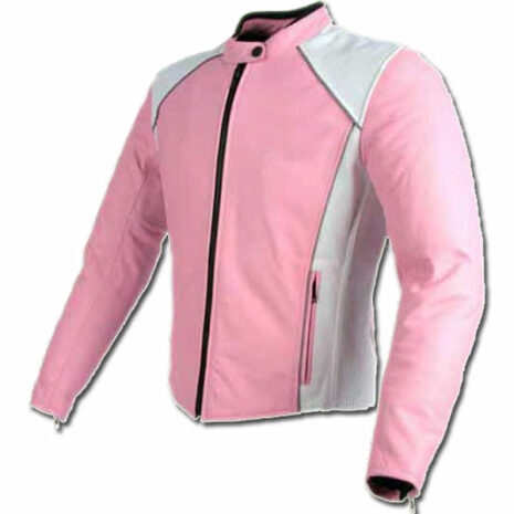 Pink White Ladies Biker Jacket