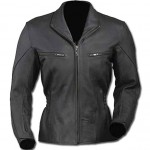 Semi-Notched Lapel Ladies Leather Jacket