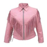 Braided and Fringed Pink leather jacket for women