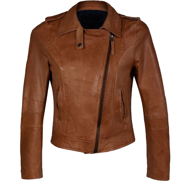 Ladies Brown Tan Leather Jacket