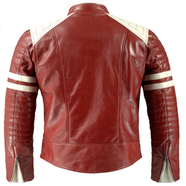 White strips Maroon Motorcycle leather jacket