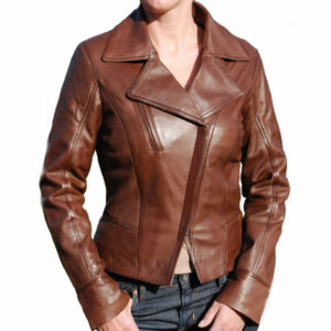 Asymmetric Style Brown Leather Jacket for Womens