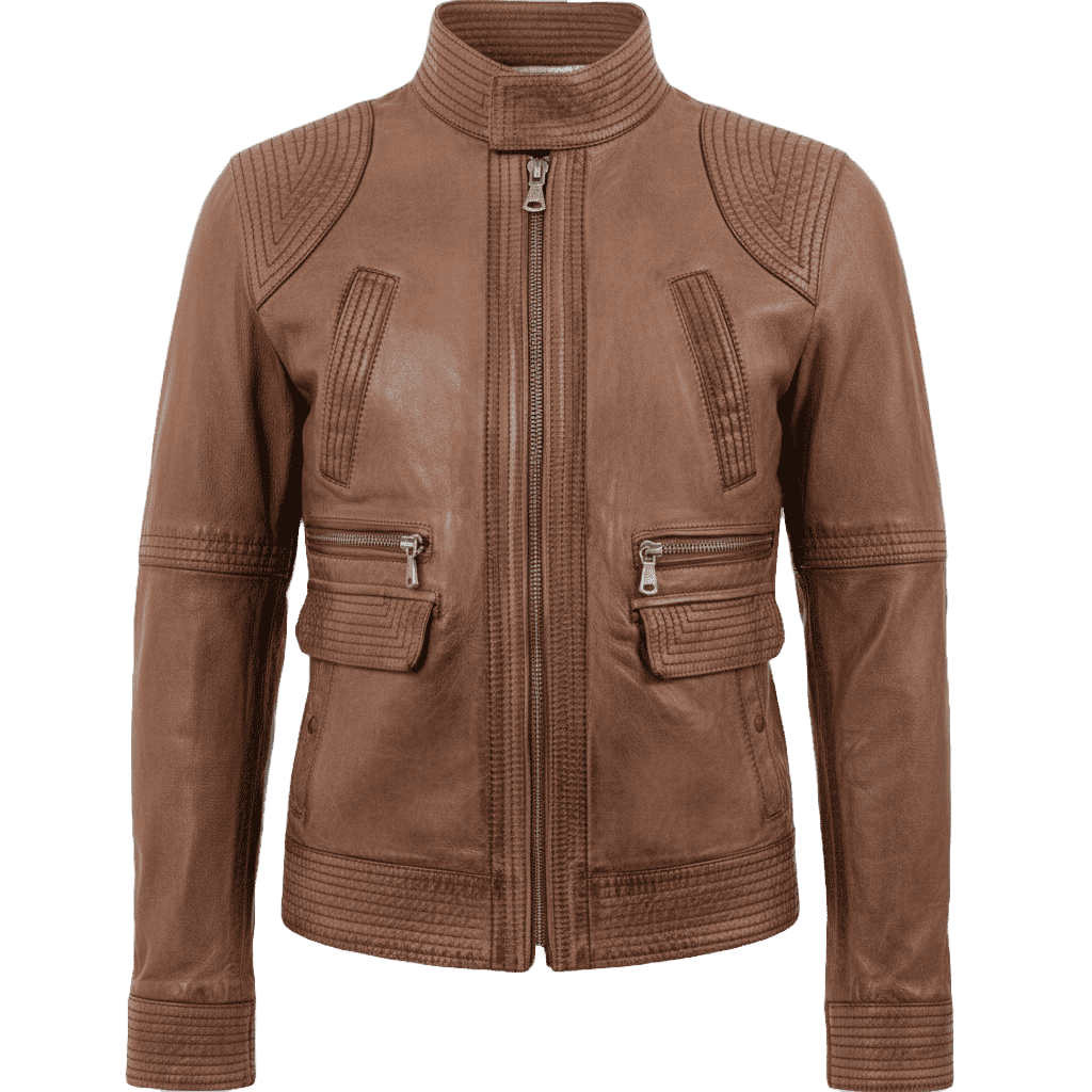 Antique zipper Brown Leather Jacket