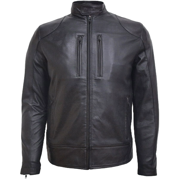 Perforated Men’s Black Leather Jacket
